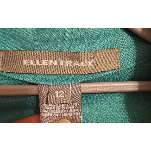 Ellen Tracy Womens Sz 12 Turquoise Blazer 100% Linen 3 buttons lightweight - Picture 3 of 8
